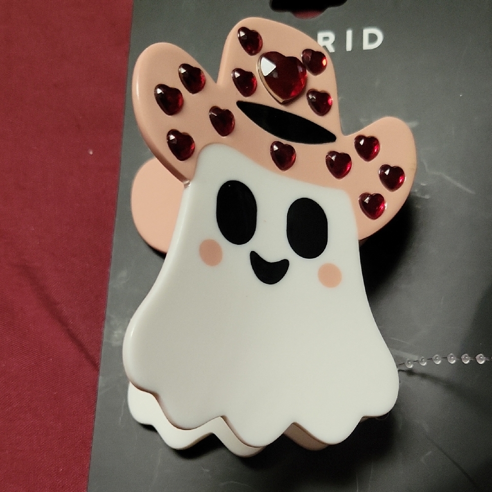 Torrid Pink Ghost Hair Clip with Red Heart Accents